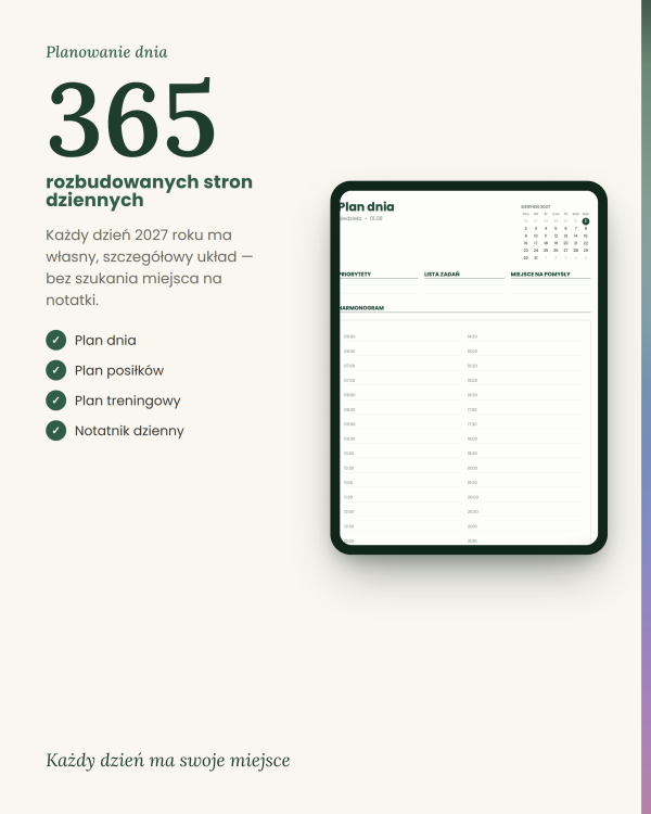 Cyfrowy Kalendarz 2027 / PDF do druku - Rozkwit – podgląd strony planera 5