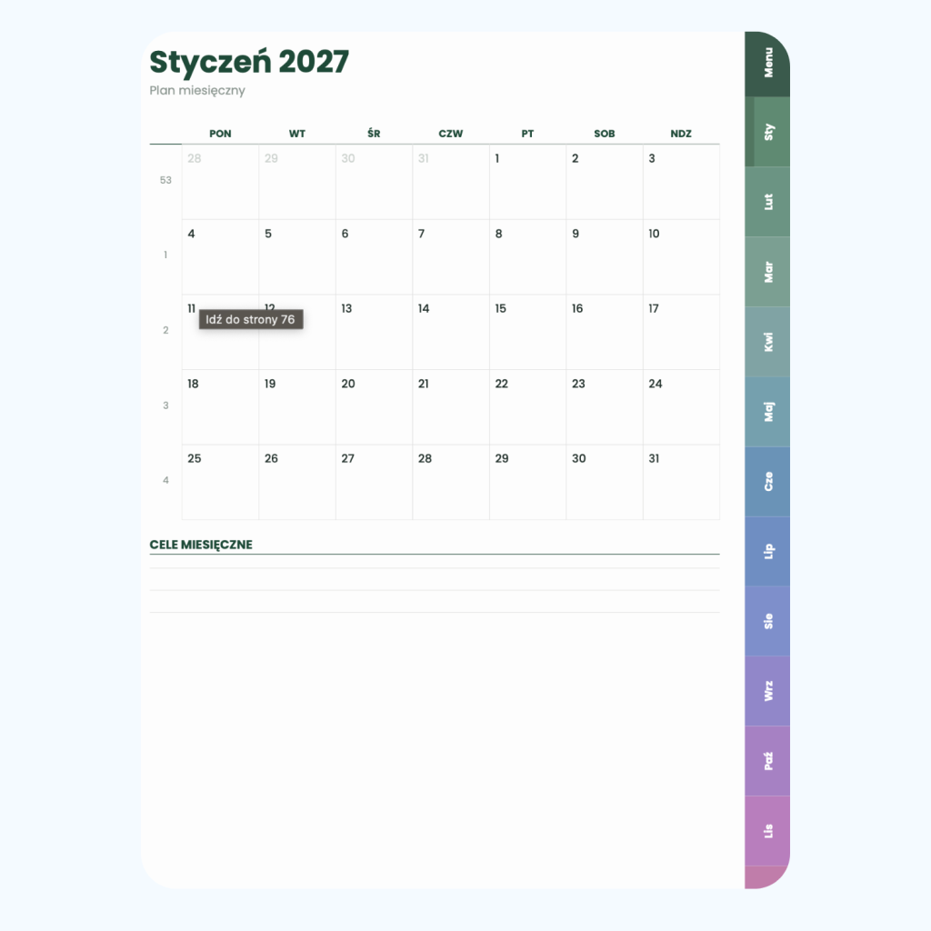 Cyfrowy Kalendarz 2027 / PDF do druku - Spokojny Rok