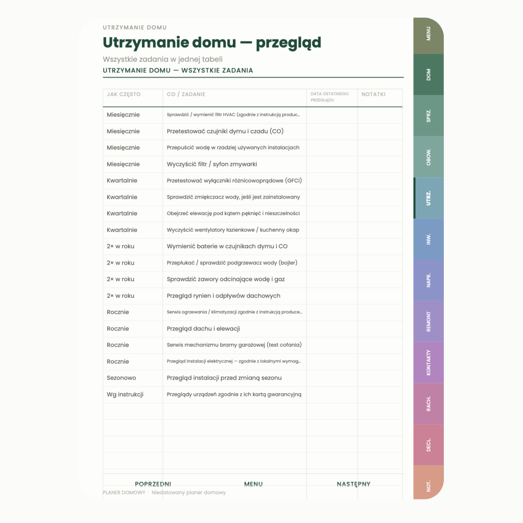 Planer Domowy (wersja zielona)