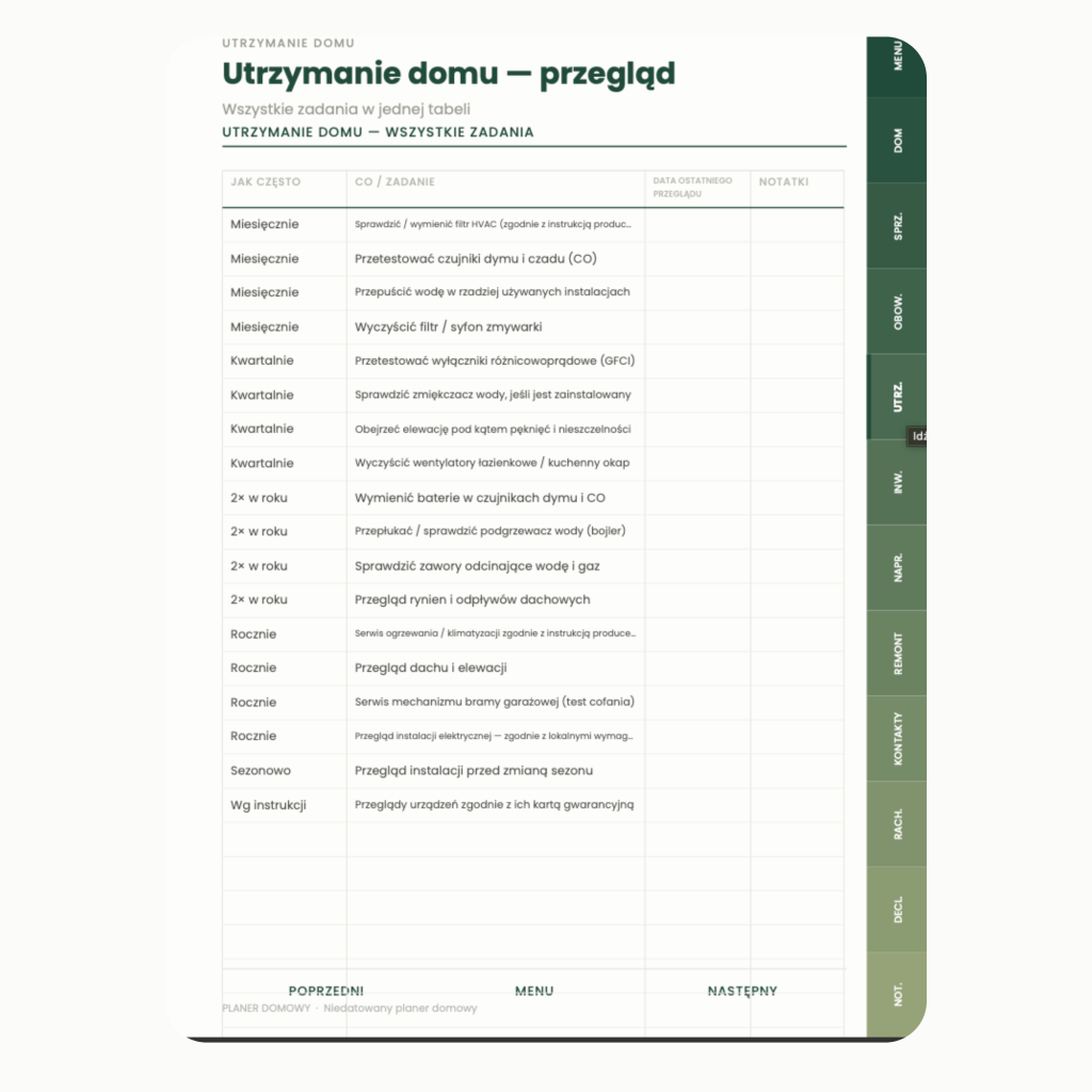 Planer Domowy (wersja zielona)