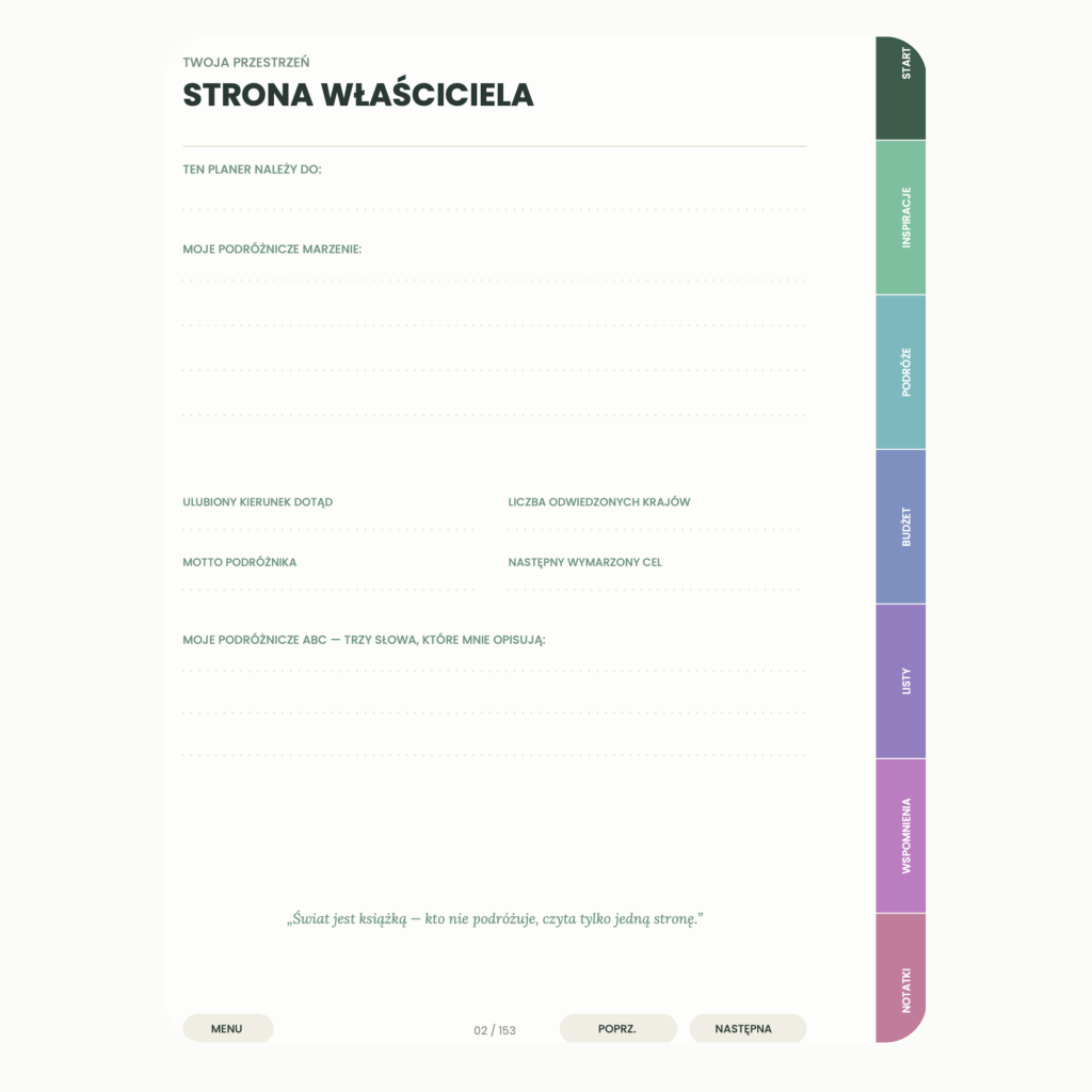 Planer Podróżniczy (wersja minimalistyczna)