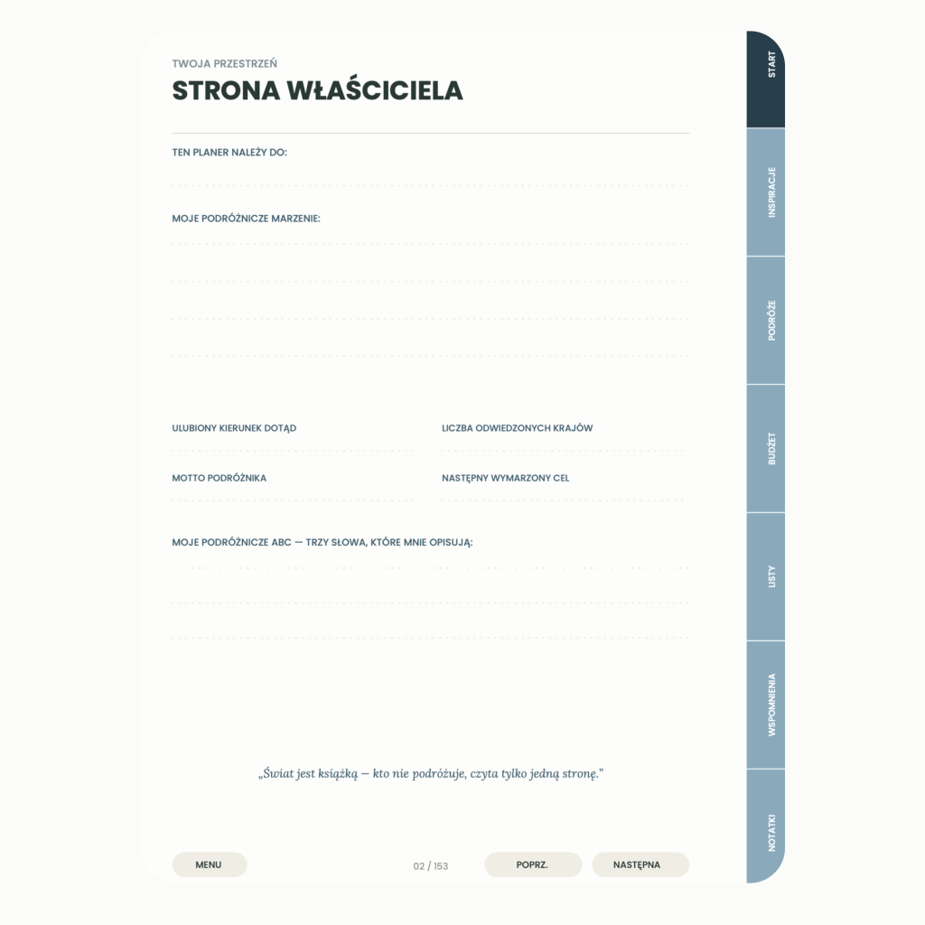 Planer Podróżniczy (wersja z mapą świata)