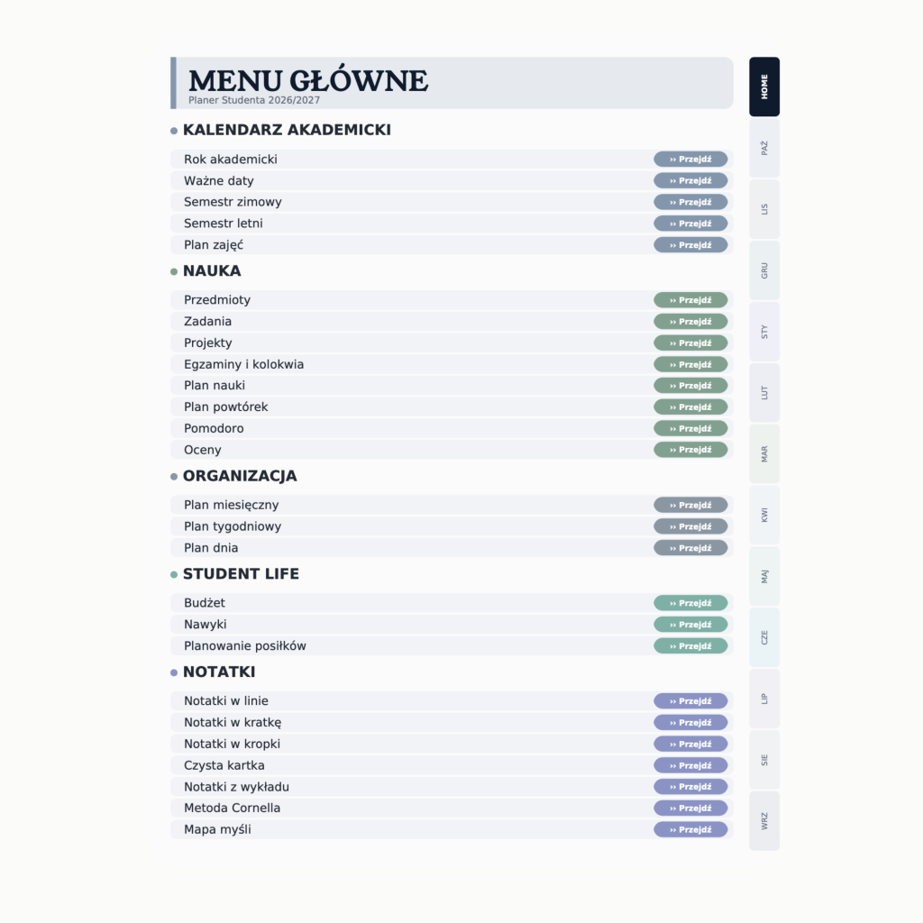 Cyfrowy Planer Studenta 2026/2027 (wersja granatowa)