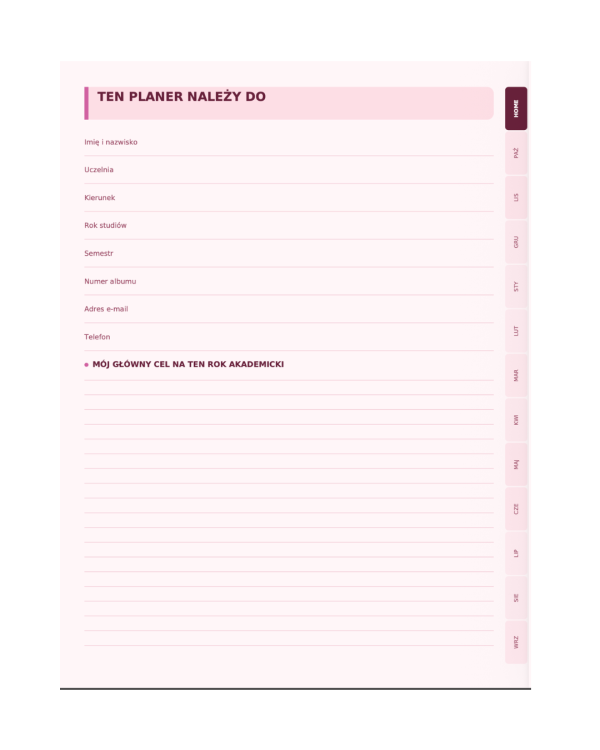 Cyfrowy Planer Studenta 2026/2027 (wersja pink)