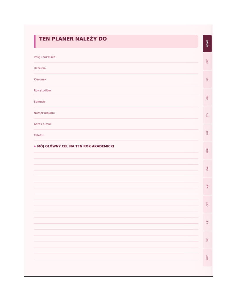 Cyfrowy Planer Studenta 2026/2027 (wersja pink)