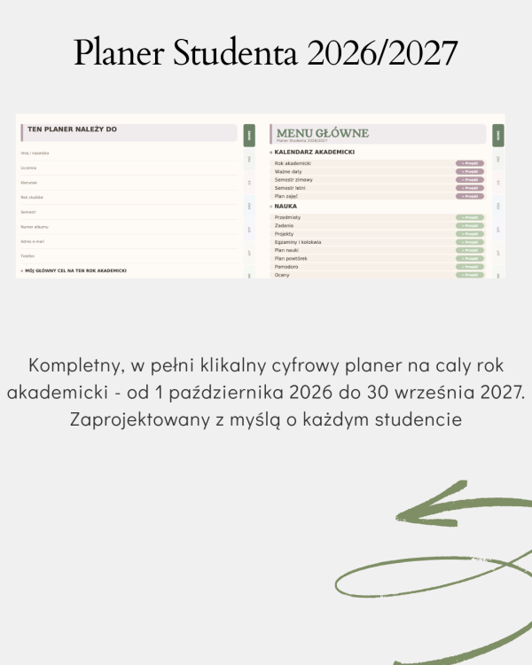 Cyfrowy Planer Studenta 2026/2027 – podgląd strony planera 6