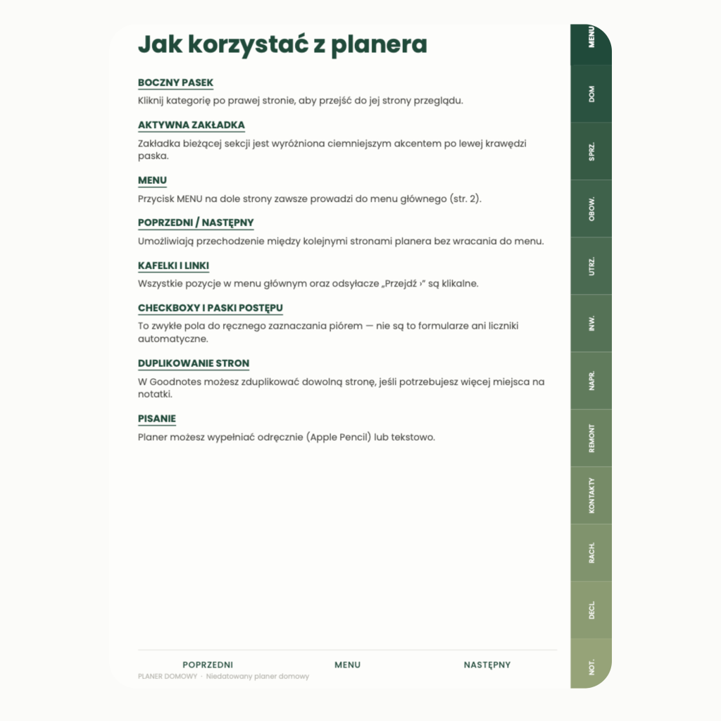 Planer Domowy (wersja zielona)