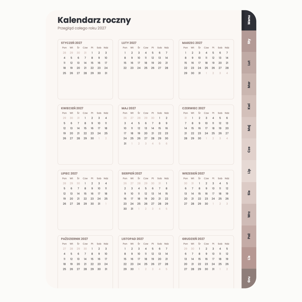 Cyfrowy Kalendarz 2027 / PDF do druku - Dobry Kierunek