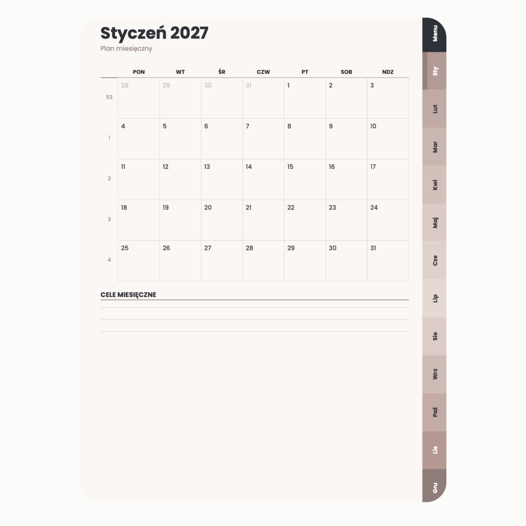 Cyfrowy Kalendarz 2027 / PDF do druku - Dobry Kierunek