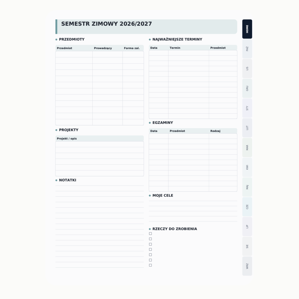 Cyfrowy Planer Studenta 2026/2027 (wersja granatowa)