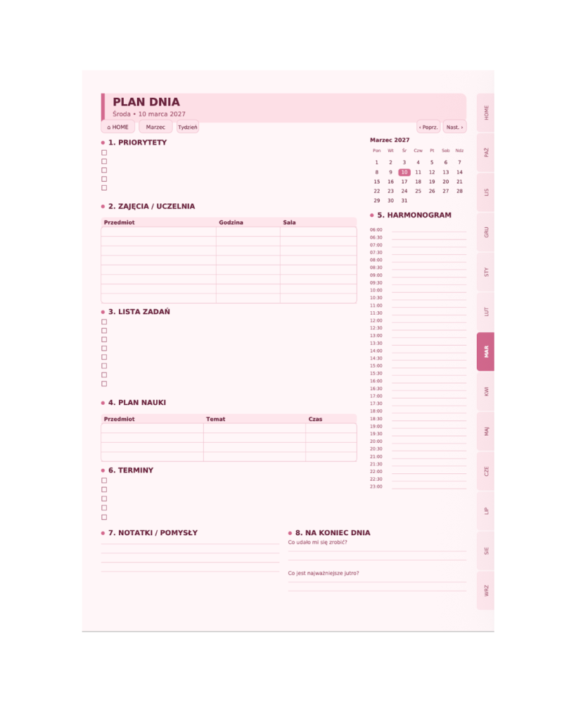 Cyfrowy Planer Studenta 2026/2027 (wersja pink)