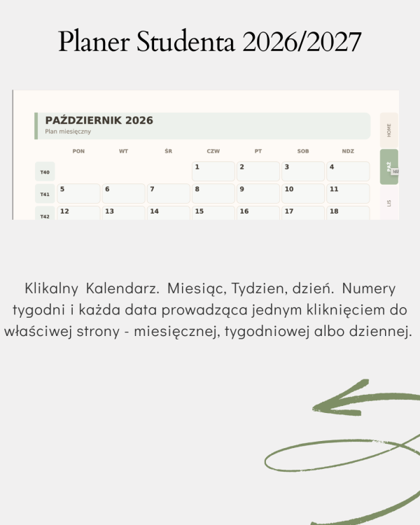 Cyfrowy Planer Studenta 2026/2027 – podgląd strony planera 3