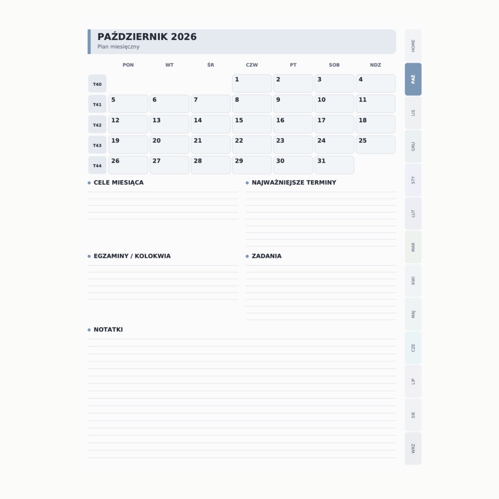 Cyfrowy Planer Studenta 2026/2027 (wersja granatowa)