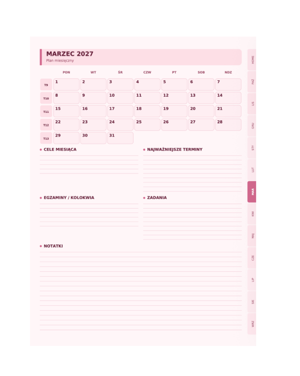 Cyfrowy Planer Studenta 2026/2027 (wersja pink)