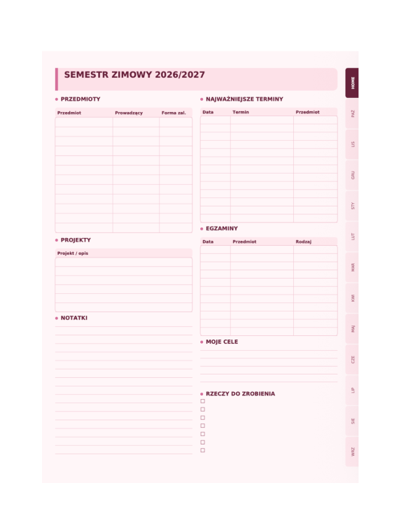 Cyfrowy Planer Studenta 2026/2027 (wersja pink)