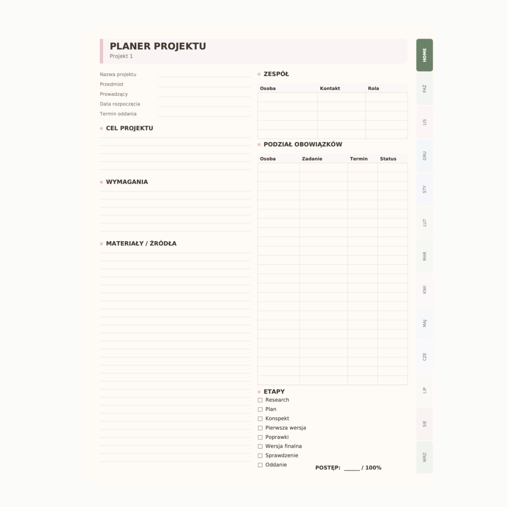 Cyfrowy Planer Studenta 2026/2027 (wersja pastelowa)