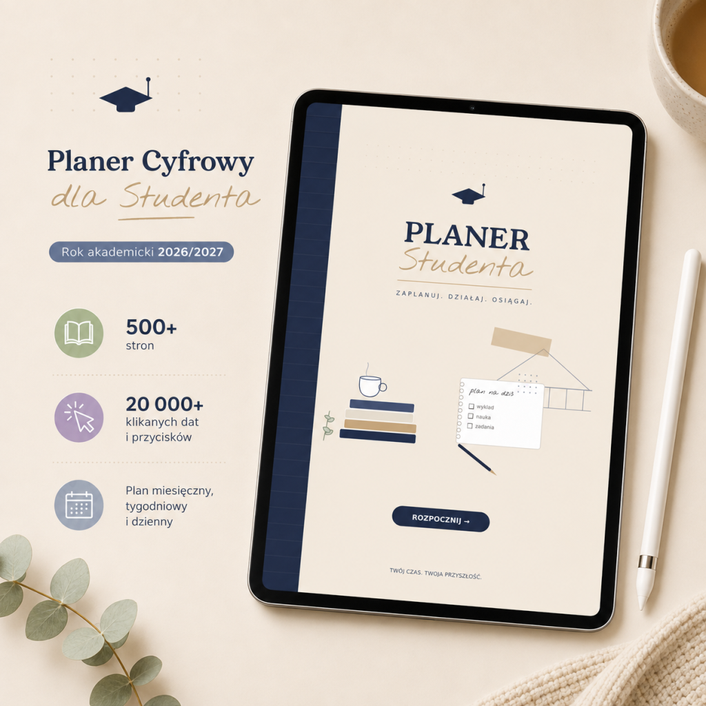 Cyfrowy Planer Studenta 2026/2027 (wersja beżowa) – cyfrowy planer studenta, okładka planera