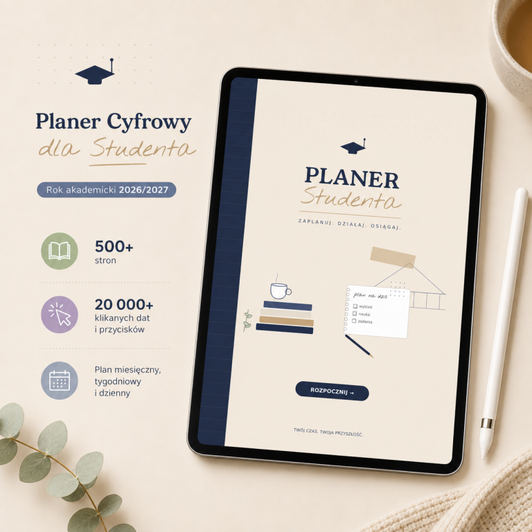 Cyfrowy Planer Studenta 2026/2027 (wersja beżowa) – cyfrowy planer studenta, okładka planera