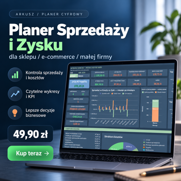 Planer Sprzedaży i Zysku dla sklepu / e-commerce / małej firmy – szablon w Arkuszach Google, podgląd arkusza