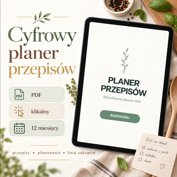 Planer Kulinarny - Moje Przepisy (wersja jasna) – cyfrowy planer kulinarny, okładka planera