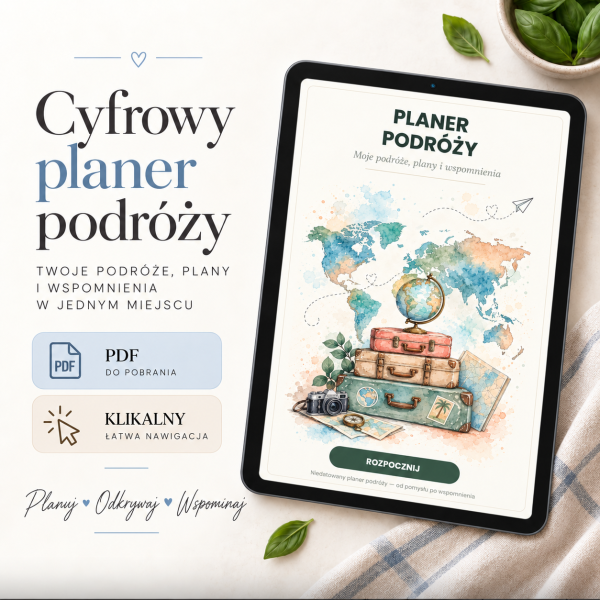 Planer Podróżniczy (wersja akwarelowa) – cyfrowy planer podróżniczy, okładka planera