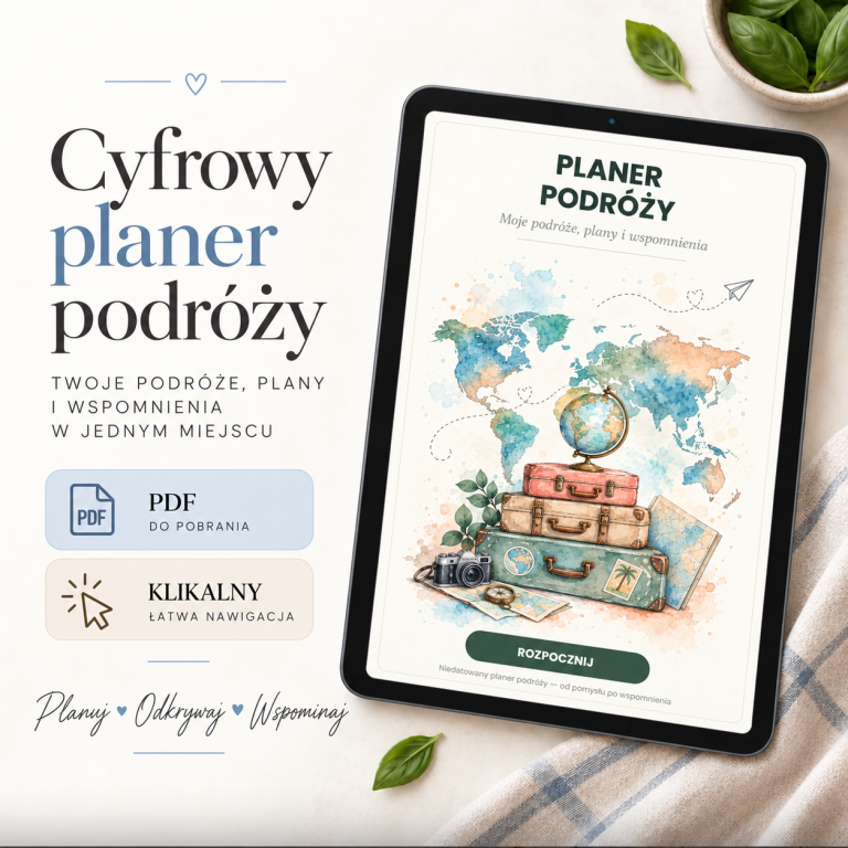 Planer Podróżniczy (wersja akwarelowa) – cyfrowy planer podróżniczy, okładka planera
