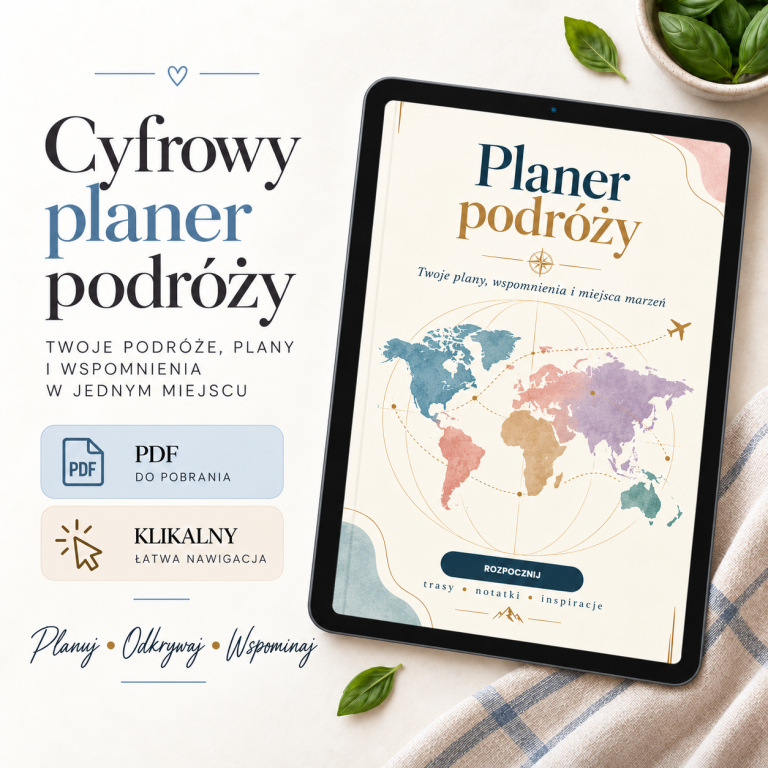 Planer Podróżniczy (wersja z mapą świata) – cyfrowy planer podróżniczy, okładka planera