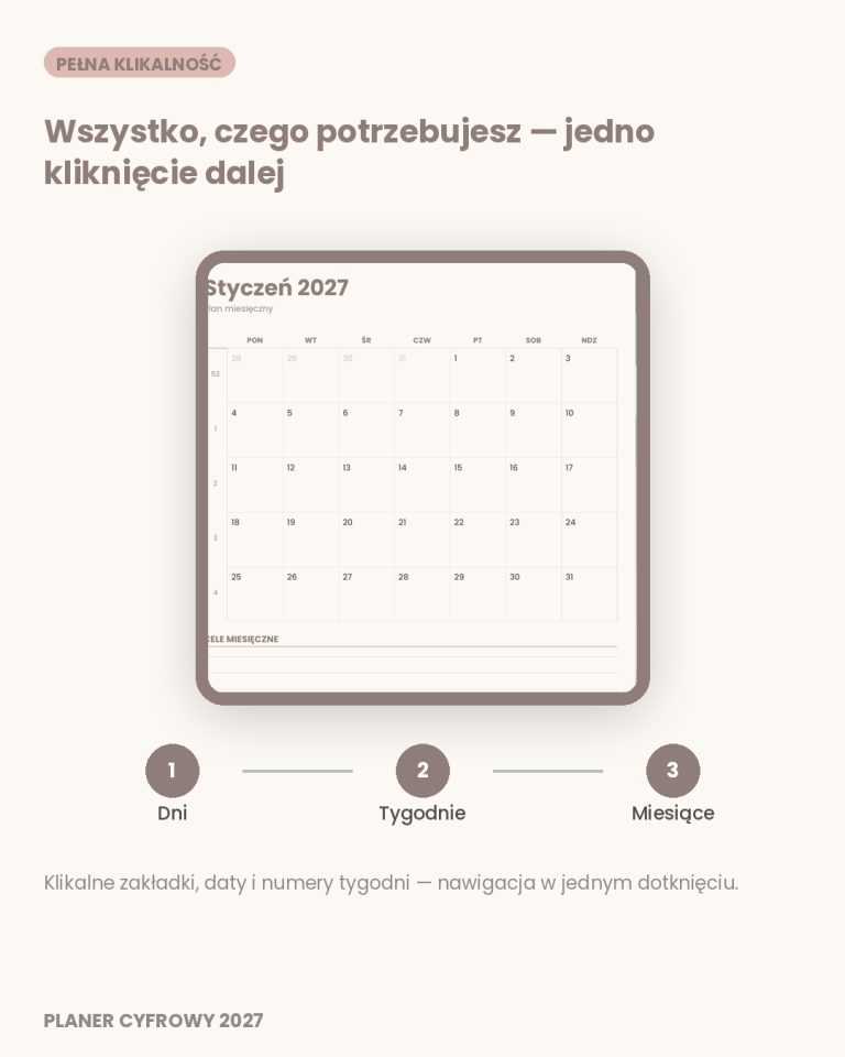 Cyfrowy Kalendarz 2027 / PDF do druku - Cicha Przystań – podgląd strony planera 8