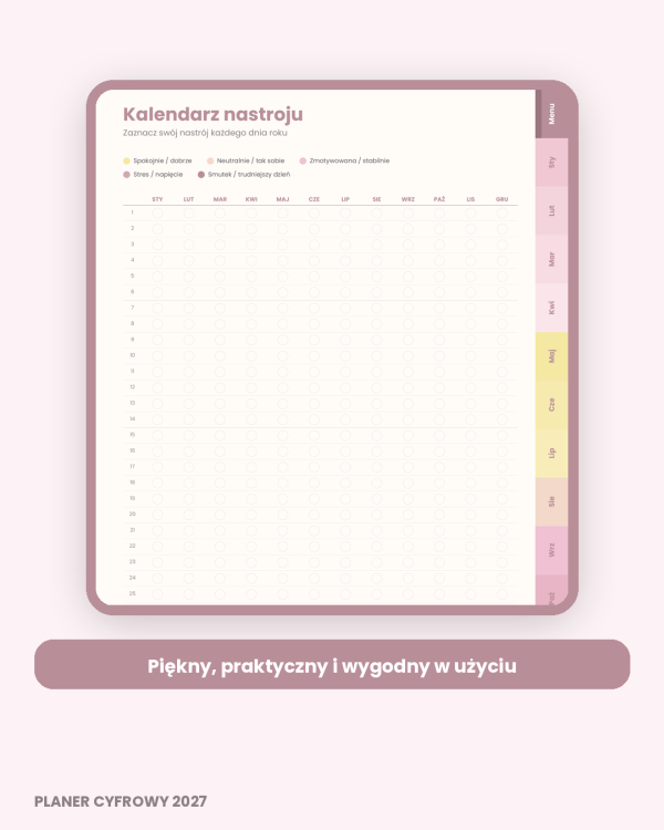 Cyfrowy Kalendarz 2027 / PDF do druku - Codzienna Harmonia – podgląd strony planera 2