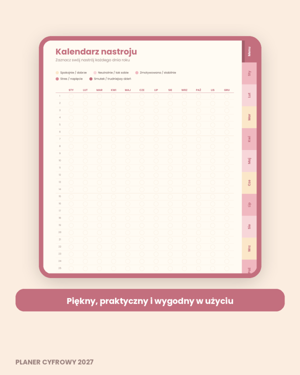Cyfrowy Kalendarz 2027 / PDF do druku - Rok w Rytmie – podgląd strony planera 2