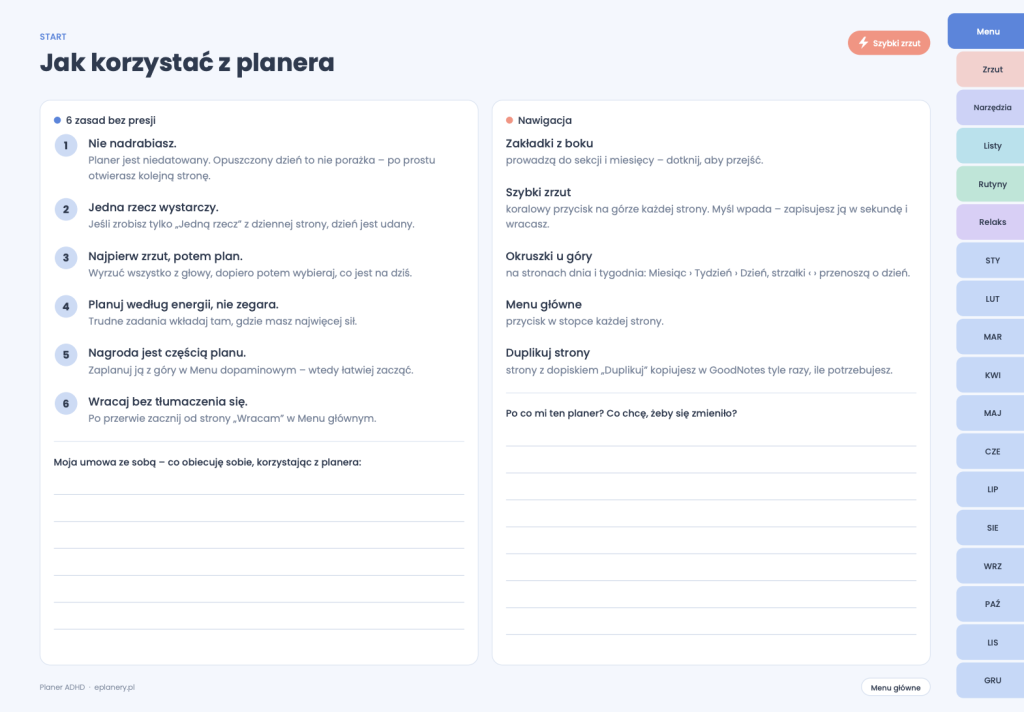 Cyfrowy Planer ADHD (wersja pozioma)