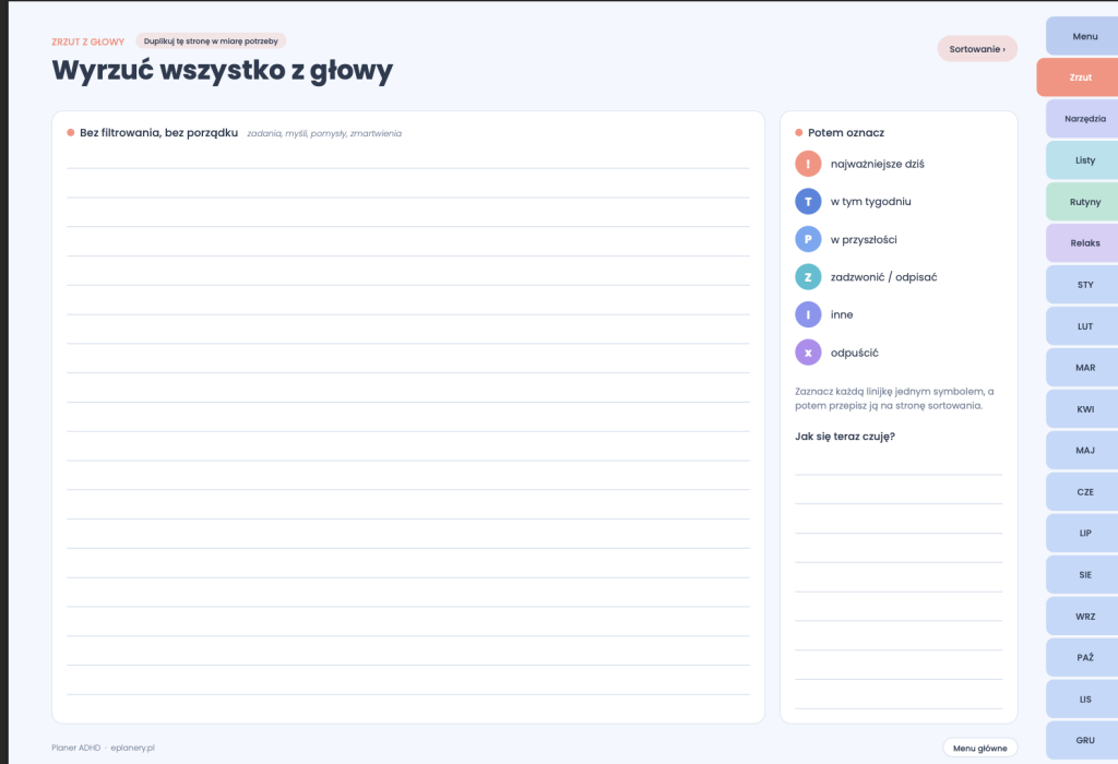 Cyfrowy Planer ADHD (wersja pozioma)