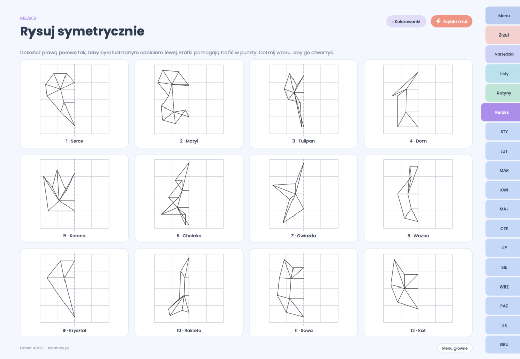Cyfrowy Planer ADHD (wersja pozioma)