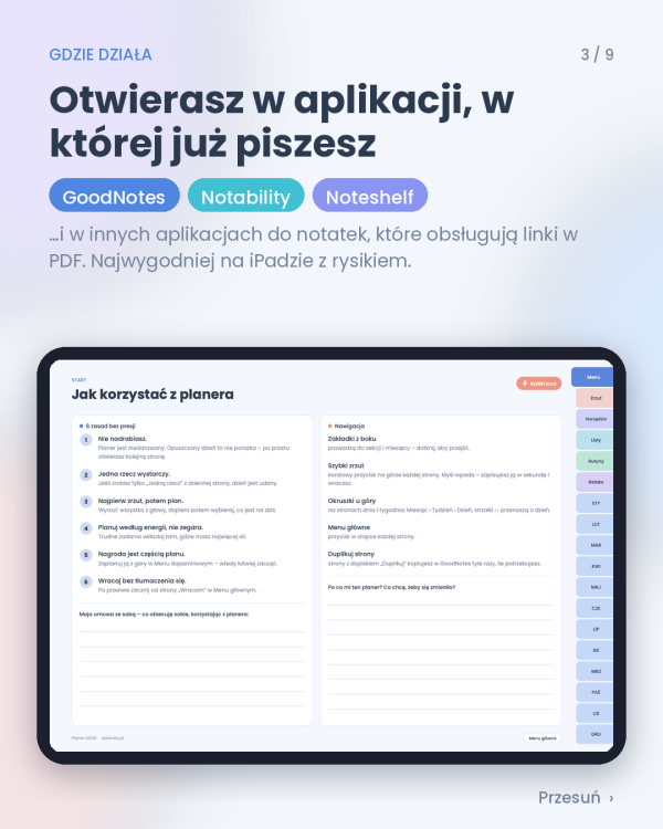Cyfrowy Planer ADHD (wersja pozioma)
