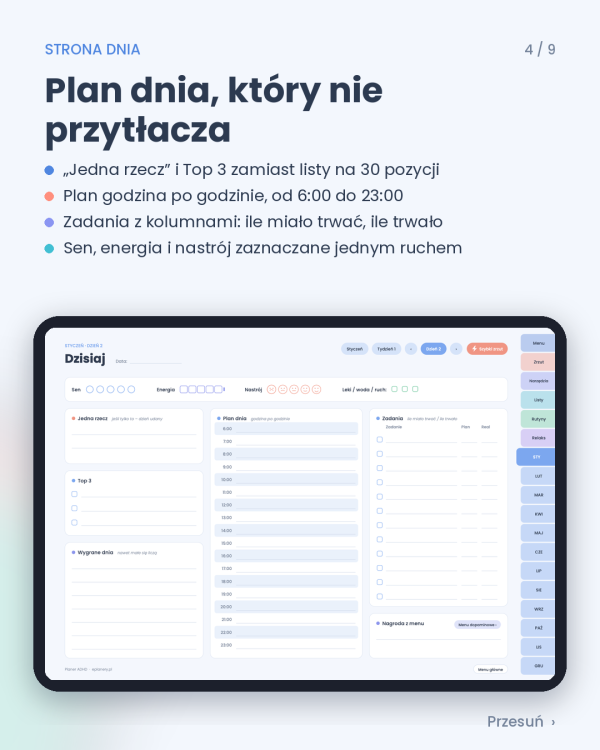 Cyfrowy Planer ADHD (wersja pozioma)