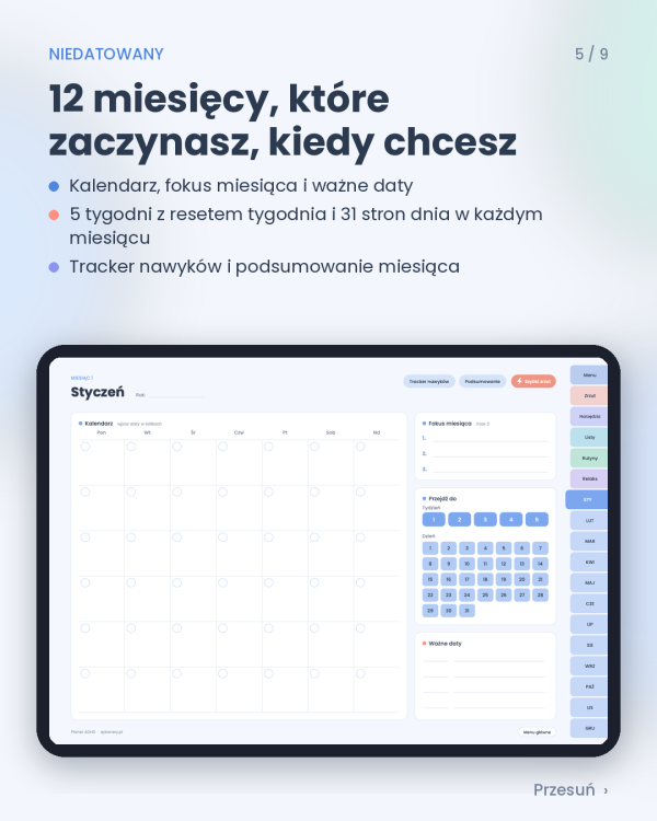 Cyfrowy Planer ADHD (wersja pozioma)