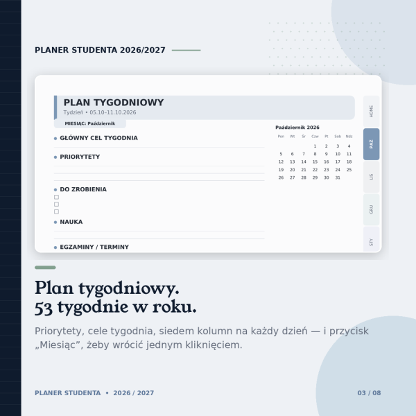 Cyfrowy Planer Studenta 2026/2027 – podgląd strony planera 7
