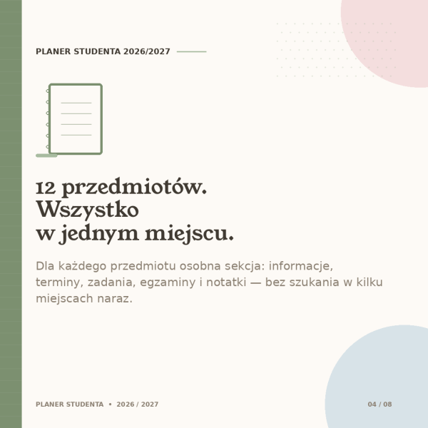 Cyfrowy Planer Studenta 2026/2027 – podgląd strony planera 11