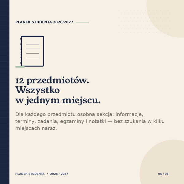Cyfrowy Planer Studenta 2026/2027 – podgląd strony planera 12