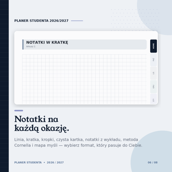 Cyfrowy Planer Studenta 2026/2027 – podgląd strony planera 4